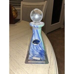 Arte Murano Italy Art Glass Decorative Bottle Blue Pink Green Swirl with Stopper